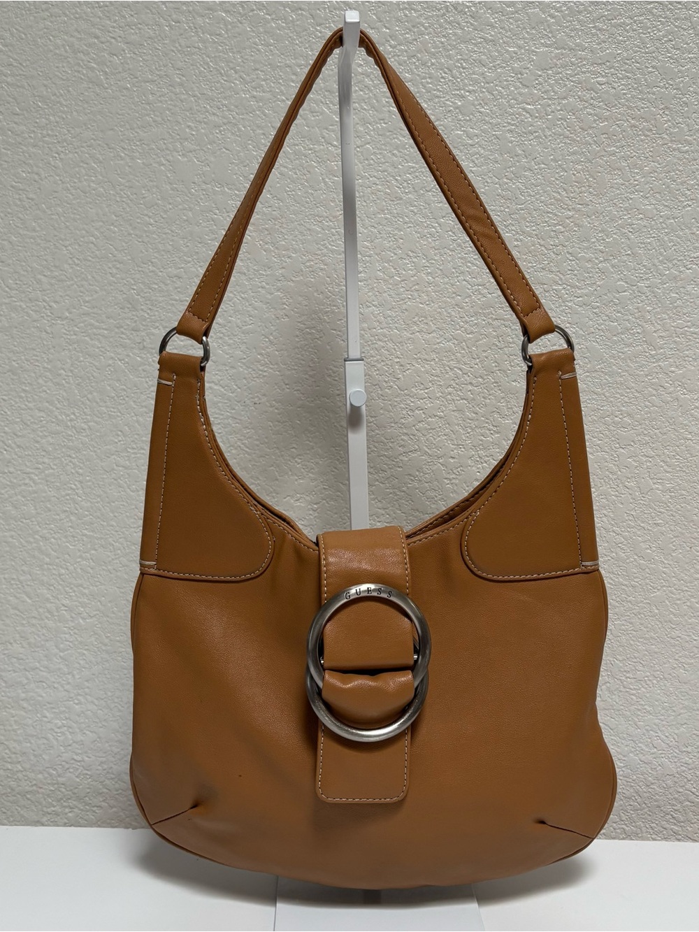 Classic Tan Shoulder Bag with Ring Accent
